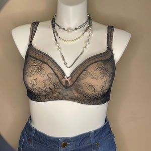 Nude and Black Laced Balconette Bra